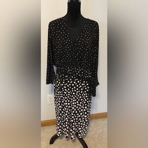 Lane Bryant Black and White Polka Dot Long Sleeve Dress